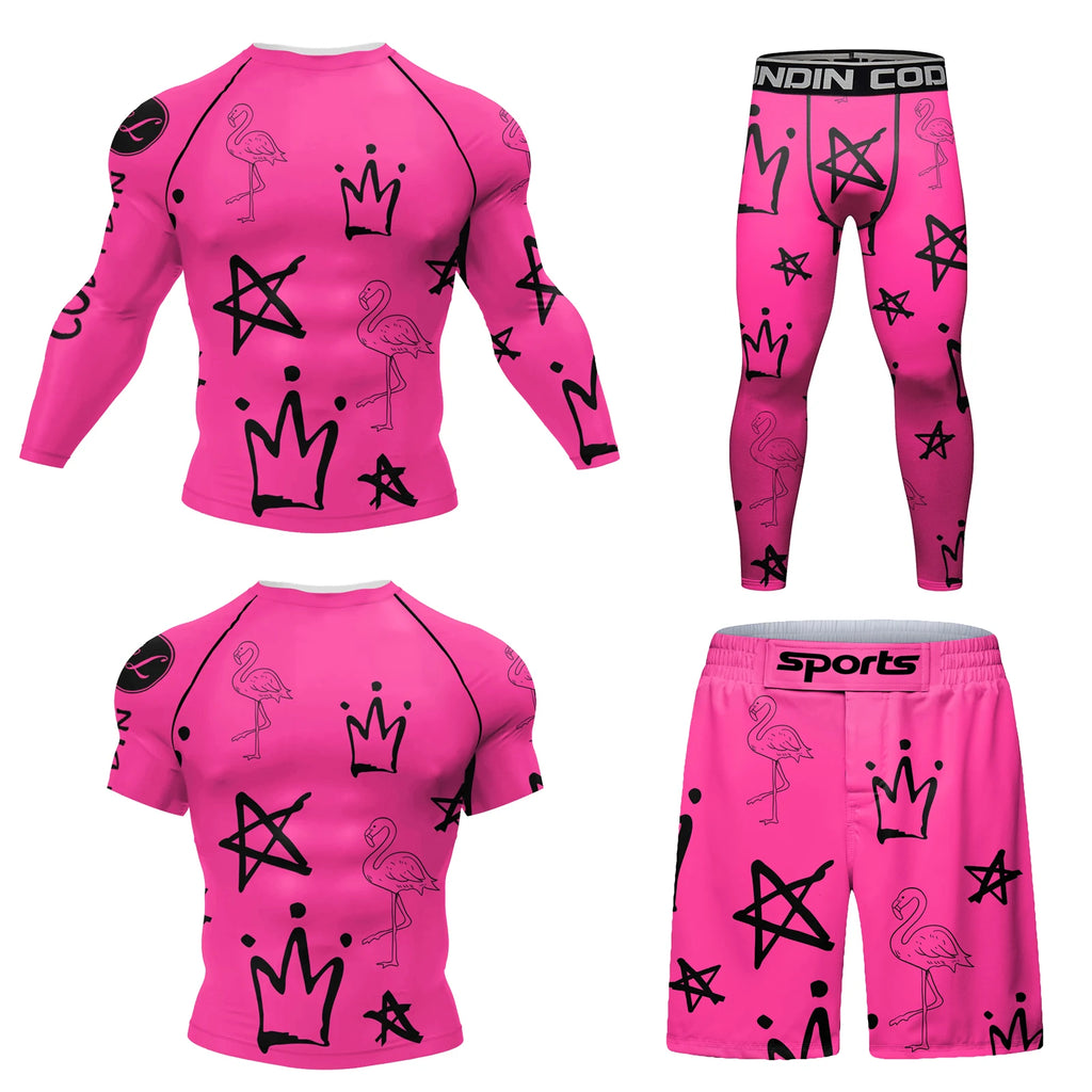 MMA BJJ Rash Guard 3D Print Compression T-Shirt & Pants – Durable Boxing Jogging Tracksuit