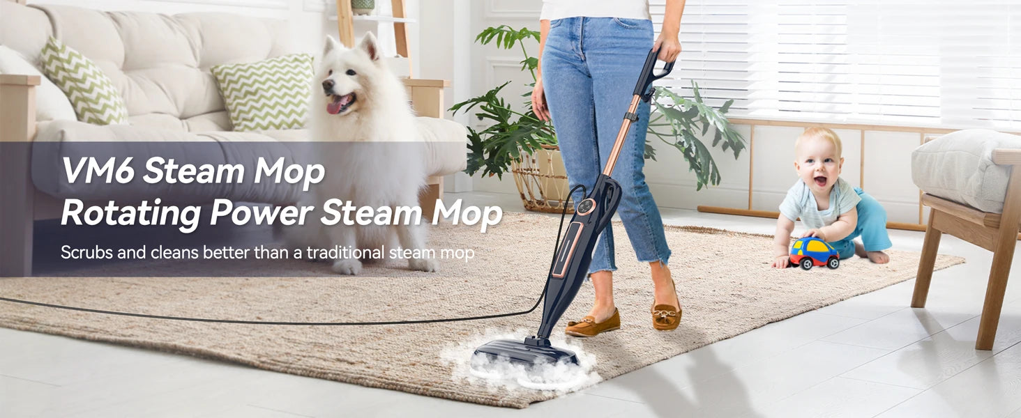 Steam Mop Cleaner with Rotating Mop Pad — 10-in-1, 1300W, 3 Steam Modes, Spin Scrubbing