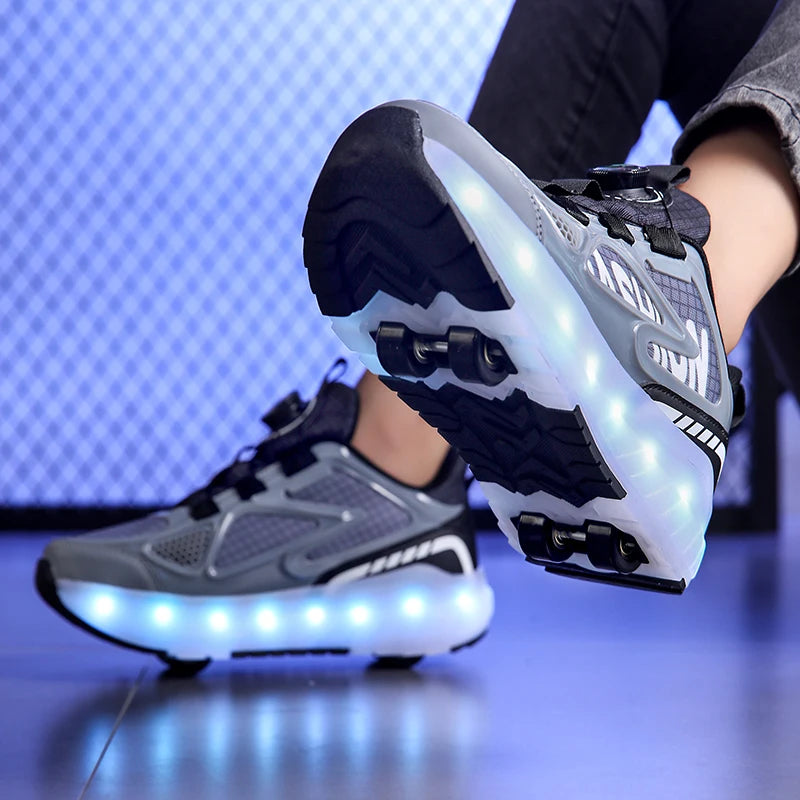 Children's 4-Wheel LED Light Roller Skate Shoes – Removable Wheeled Rolling Sneaker for Kids