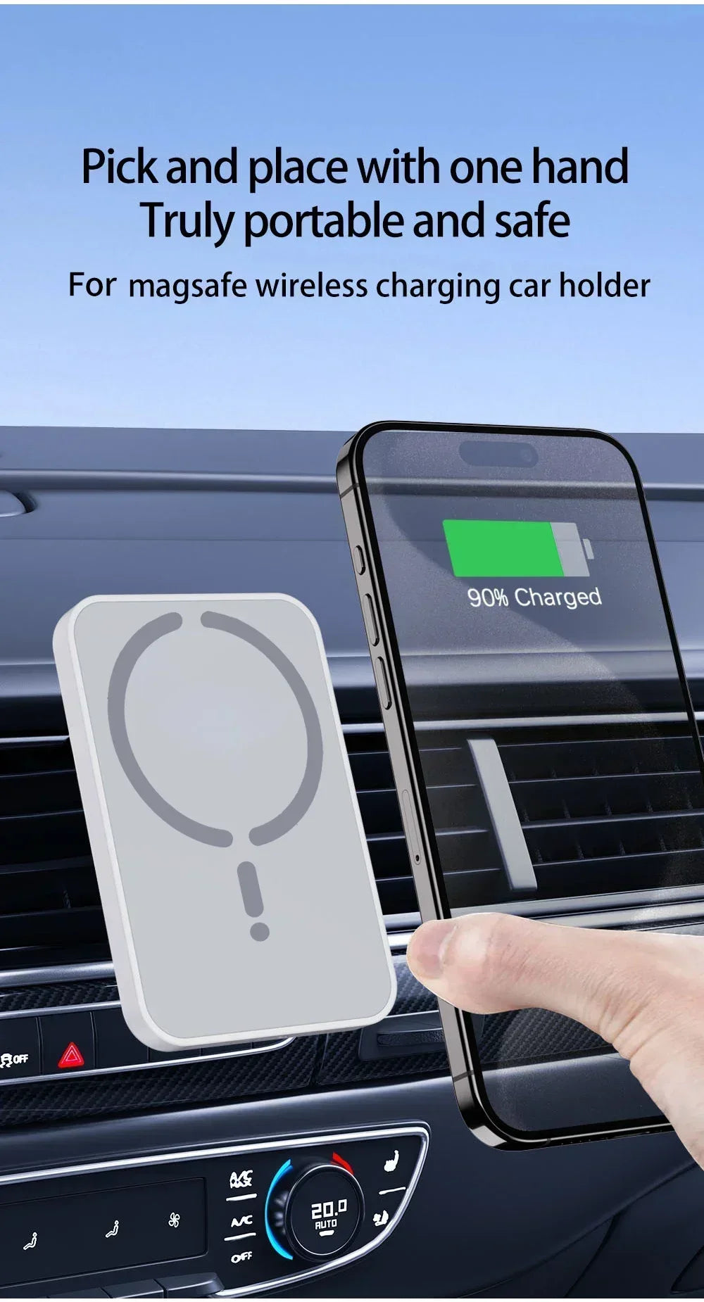 Magnetic Car Air Vent Phone Holder with 15W Wireless Charger – MagSafe Compatible for iPhone 12–17