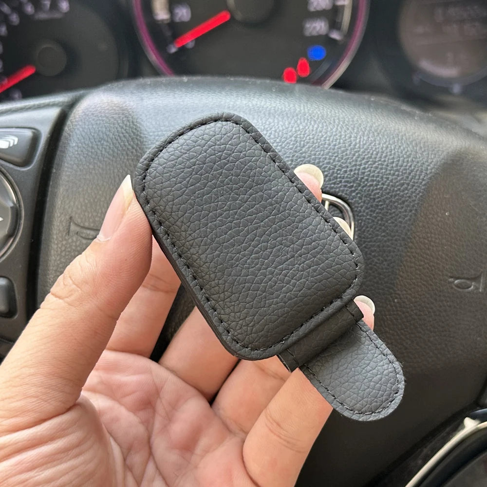 Universal Car Sunglasses Holder | Magnetic Leather Sun Visor Glasses Clip & Card Holder
