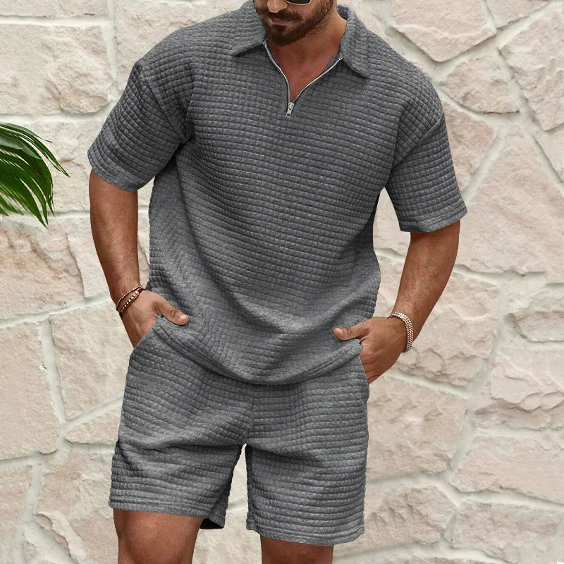 Men's Plaid Short Sleeve Shirt & Shorts Sport Suit – Lapel Summer 2-Piece Outdoor Set