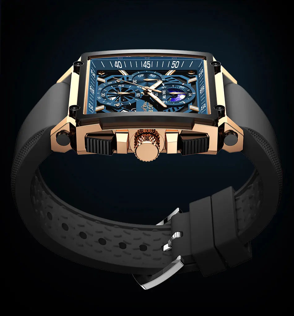 LIGE Men's Hollow Square Sport Watch | Fashion Silicone Strap Waterproof Quartz Wristwatch with Box
