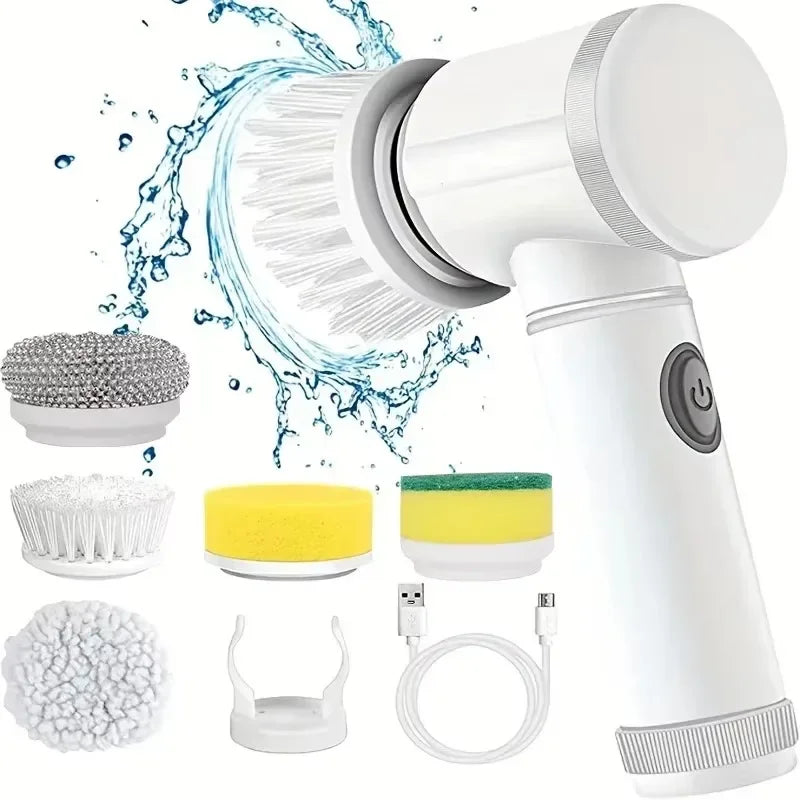 Cordless Spin Scrubber 5-in-1 – USB Rechargeable Electric Cleaning Brush for Bathroom, Kitchen & Tile