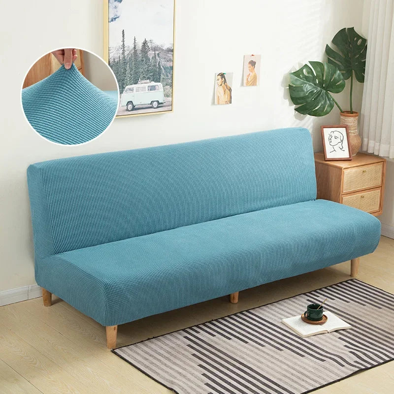Armless Futon Sofa Bed Cover – Polar Fleece Elastic Slipcover for Folding Furniture & Bench