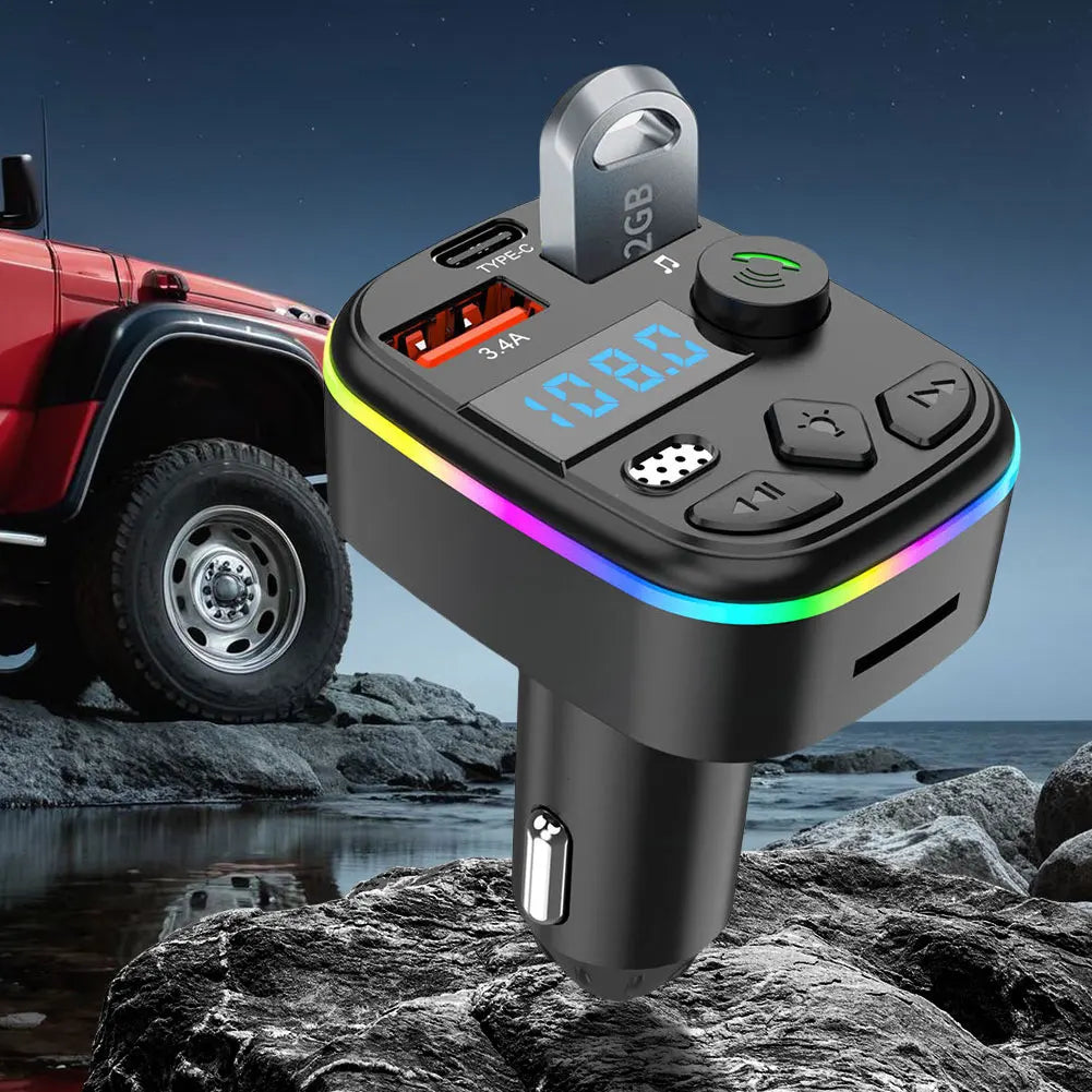 Bluetooth 5.3 FM Transmitter Car Kit — Hands-Free Calling, Dual USB Charging & MP3 Player