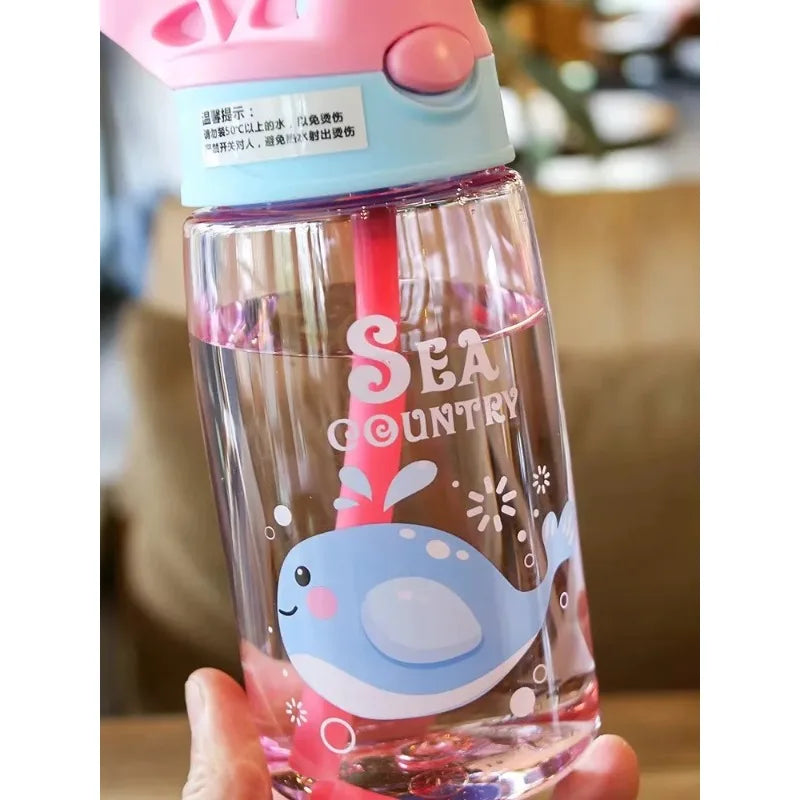 480ml Kids Cartoon Straw Sippy Cup – Portable Leakproof Handgrip Water Bottle for Outdoor Sports
