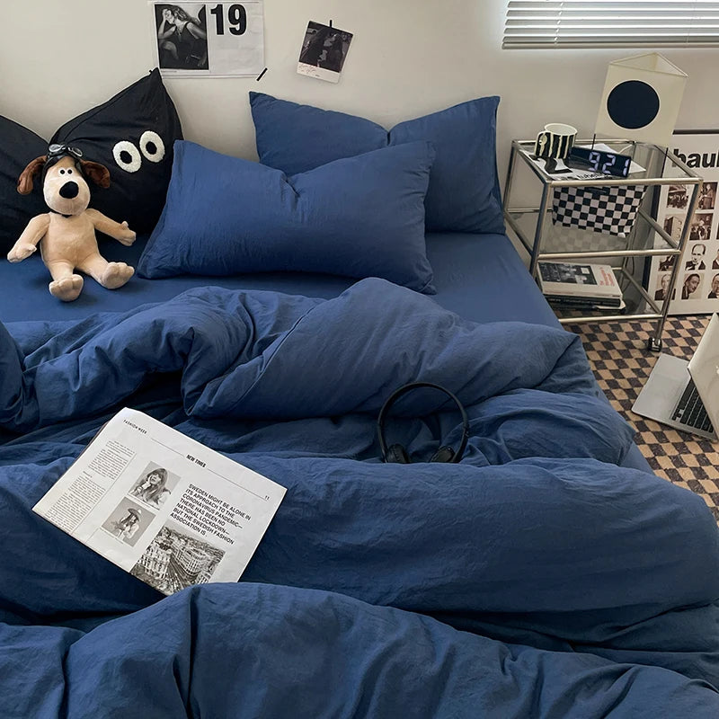 Blue Washed Cotton Duvet Cover – 150x200cm, Girls & Boys Bedroom, Quilt Cover (Pillowcase Sold Separately)