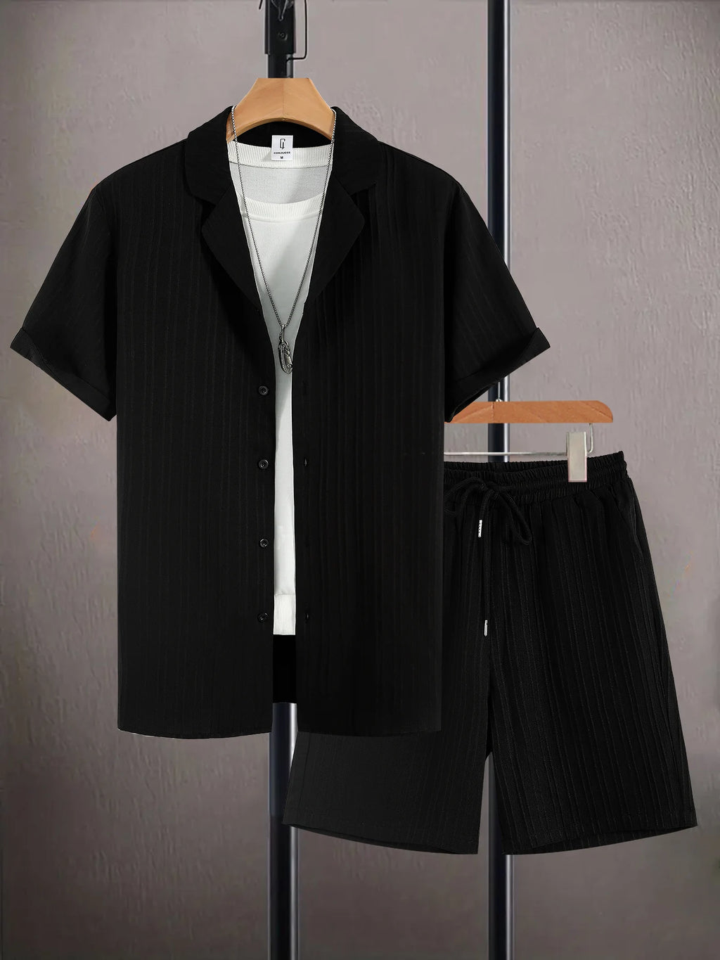 Men's Cuban Collar Shirt & Pleated Shorts 2-Piece Set – Textured Commuter Outfit