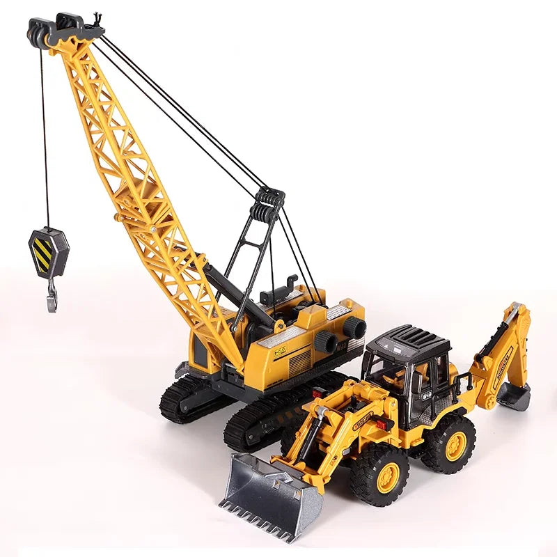 Die-Cast Engineering Vehicle Toy – Excavator, Crane, Bulldozer & Backhoe for Kids