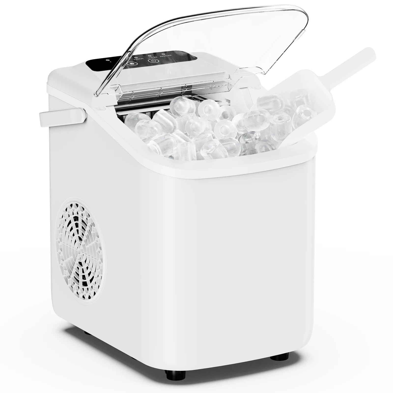Small Countertop Ice Maker — 9 Bullet Ice Cubes in 6 Min, 26.5 lbs/Day, Scoop & Basket