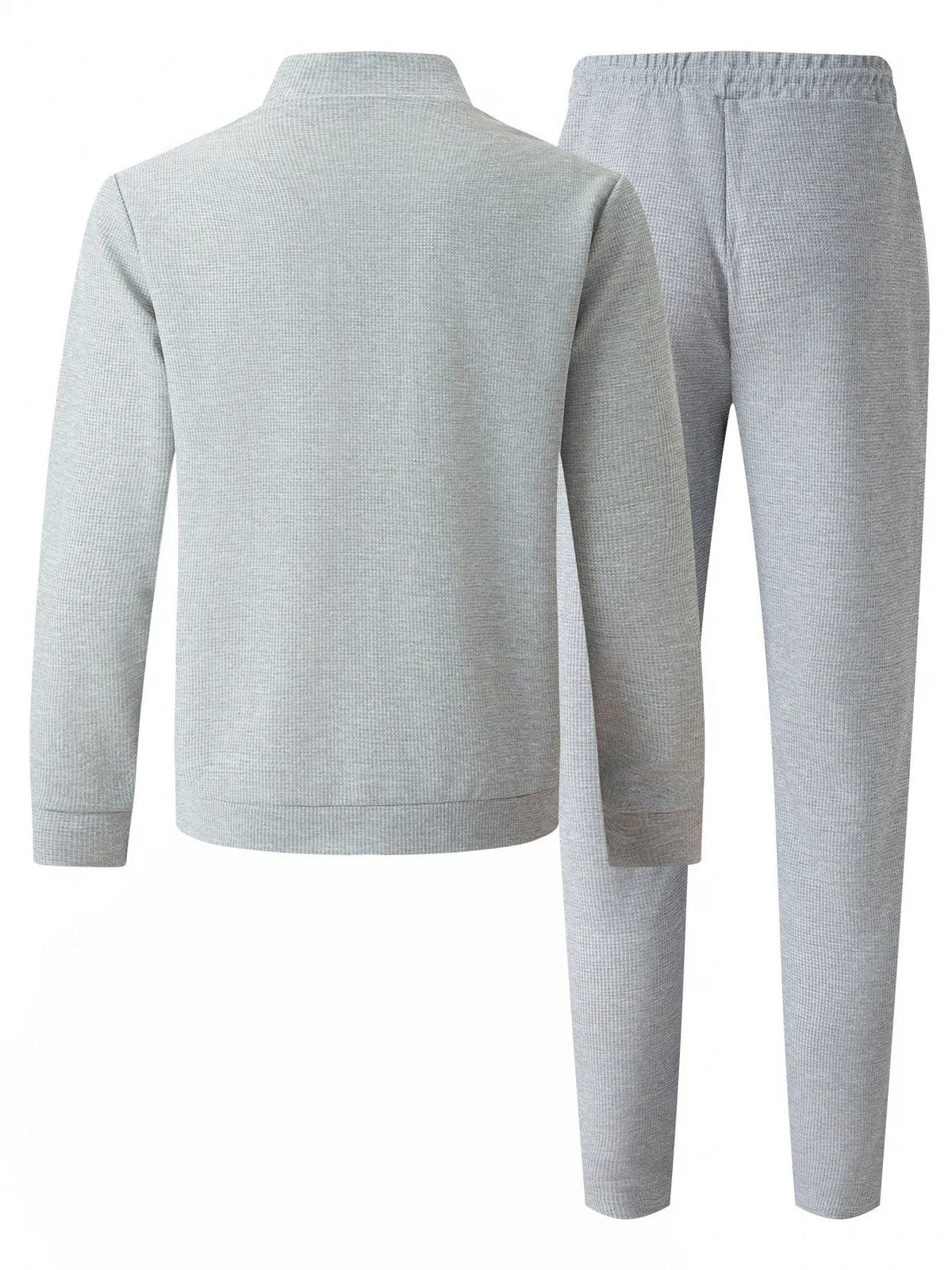 Men's Solid Color Waffle Knit Baseball Tracksuit – Stand Collar Zip Jacket & Drawstring Pants