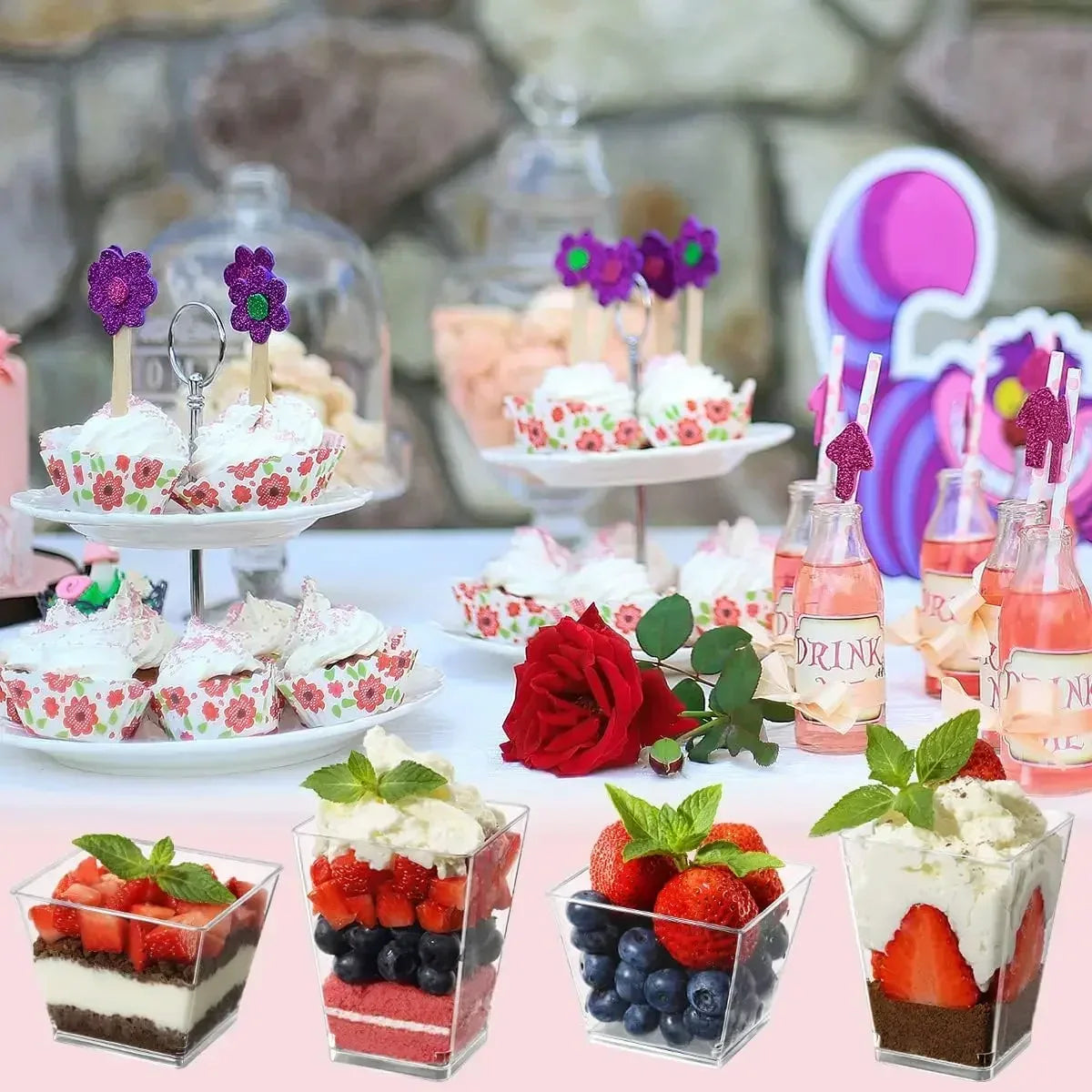 Clear Square Dessert Cups with Spoons