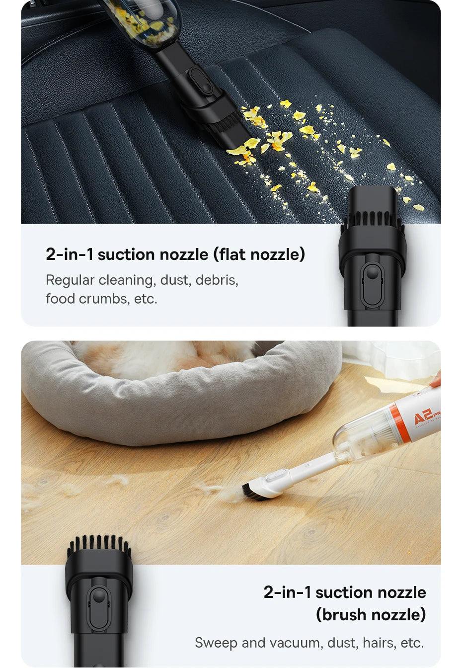Baseus Mini Handheld Car Vacuum – 6000Pa Powerful Suction, Blow & Vacuum 2-in-1 for Car, Home & Office