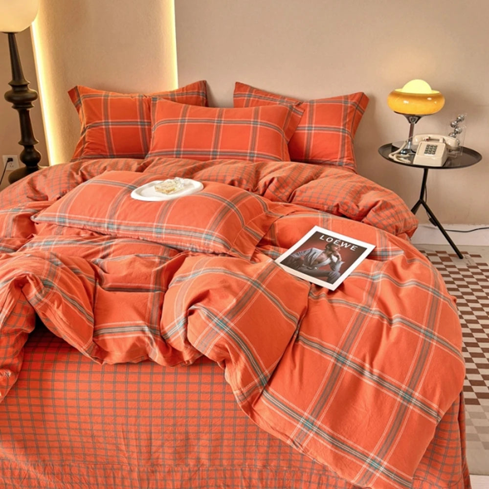 100% Cotton Plaid Duvet Cover – 160x210 to 220x240, Quilt Cover (Pillowcase Sold Separately)