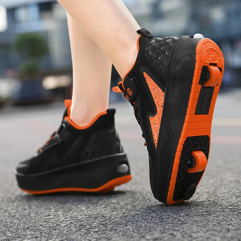 2-Wheel Luminous Roller Skates for Boys & Girls – Dual-Use LED Light Outdoor Wheeled Sports Shoes