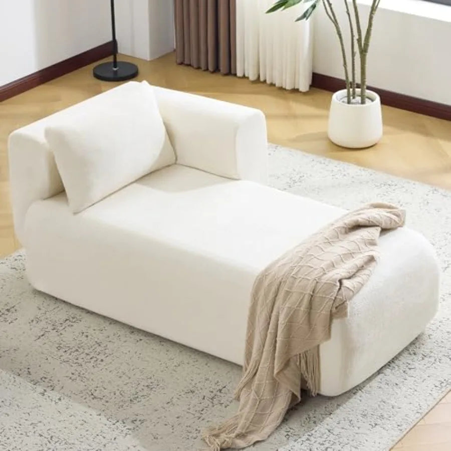 Beige Boucle Upholstered Chaise Lounge