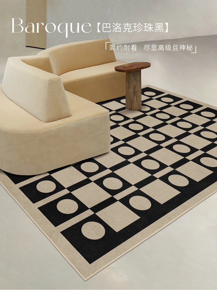 French Retro Checkerboard Plush Rug – Large Area Plaid Carpet for Bedroom & Living Room, 20 Styles & 10 Sizes