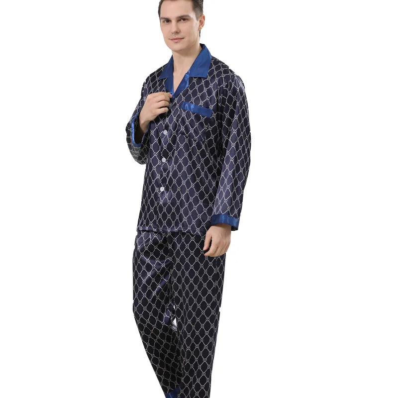 Men's Ice Silk Satin Pajama Set — Long Sleeve Top & Pants Sleepwear