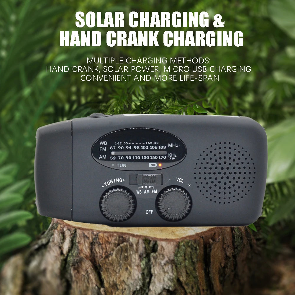 2000mAh Emergency Solar Radio — LED Light, FM/AM, USB Rechargeable Outdoor Survival Radio