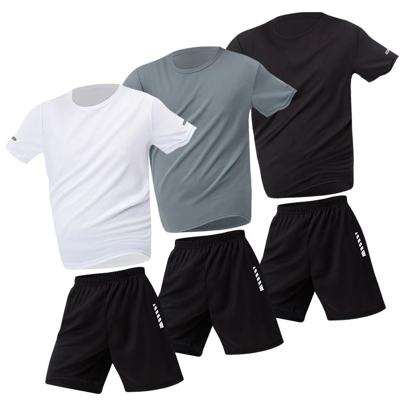 Men's Quick-Dry Short Sleeve & Shorts Set – Plus Size Leisure Running Fitness 2–6 Piece
