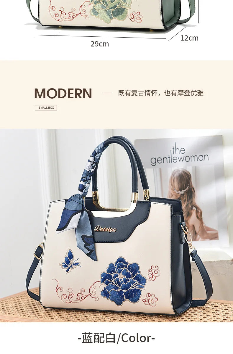Luxury Embroidered Floral Soft PU Leather Crossbody Shoulder Bag – Casual Designer Handbag for Women