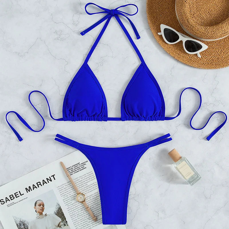 Extreme Mini Micro G-String Diamond Bikini | Rhinestone Halter, 2-Piece Swimsuit, Women's Swimwear 2026 S-L