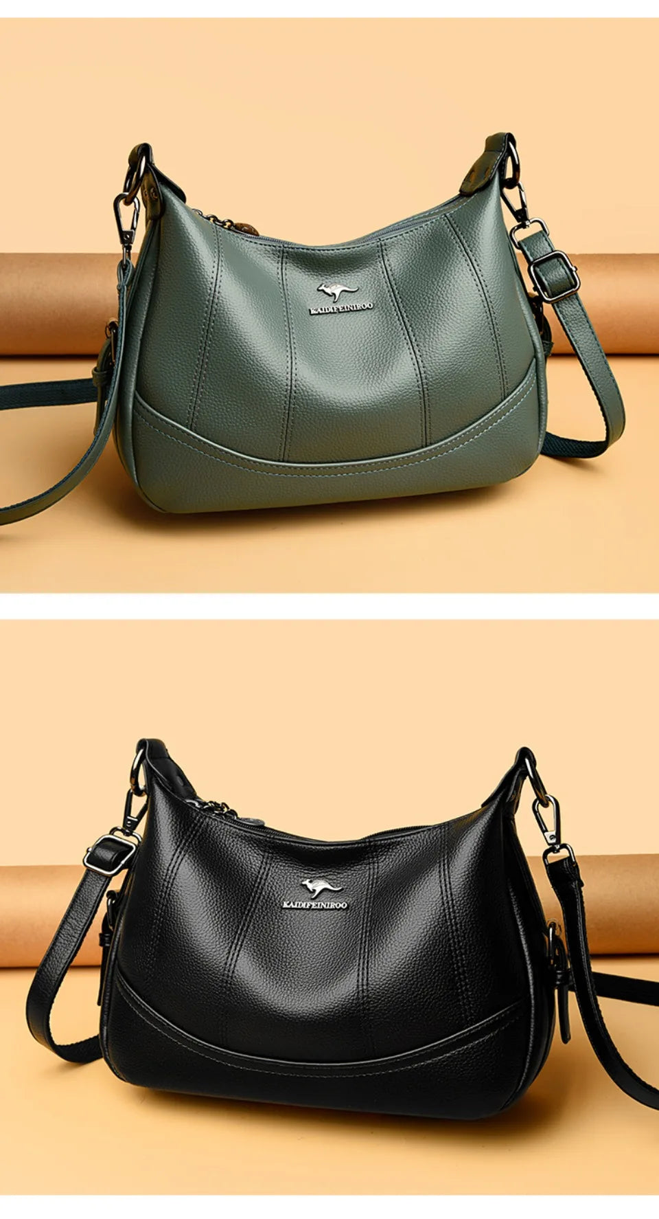 VANDERWAH Genuine Leather Two-Layer Flap Shoulder Bag – Luxury Crossbody Messenger Handbag for Women