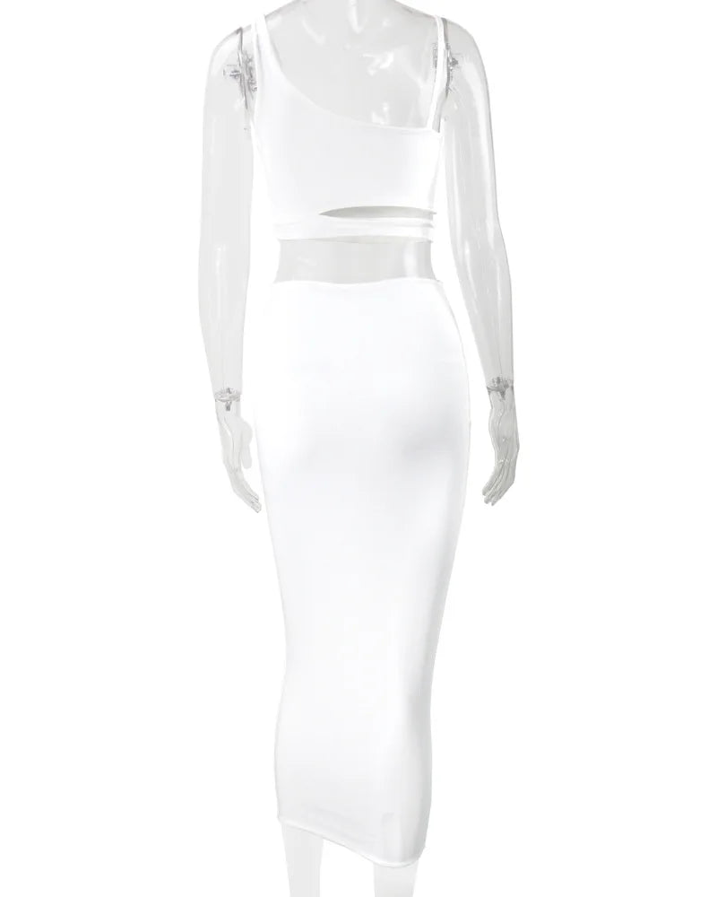 Sexy Pleated Hollow-Out Two-Piece Dress — Elegant Long Night Party Dress