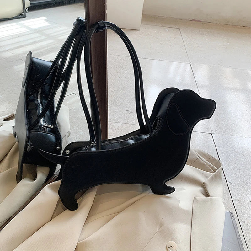 Funny Sausage Dog Kawaii Shoulder Tote Bag – Cute Creative PU Leather Handbag for Women