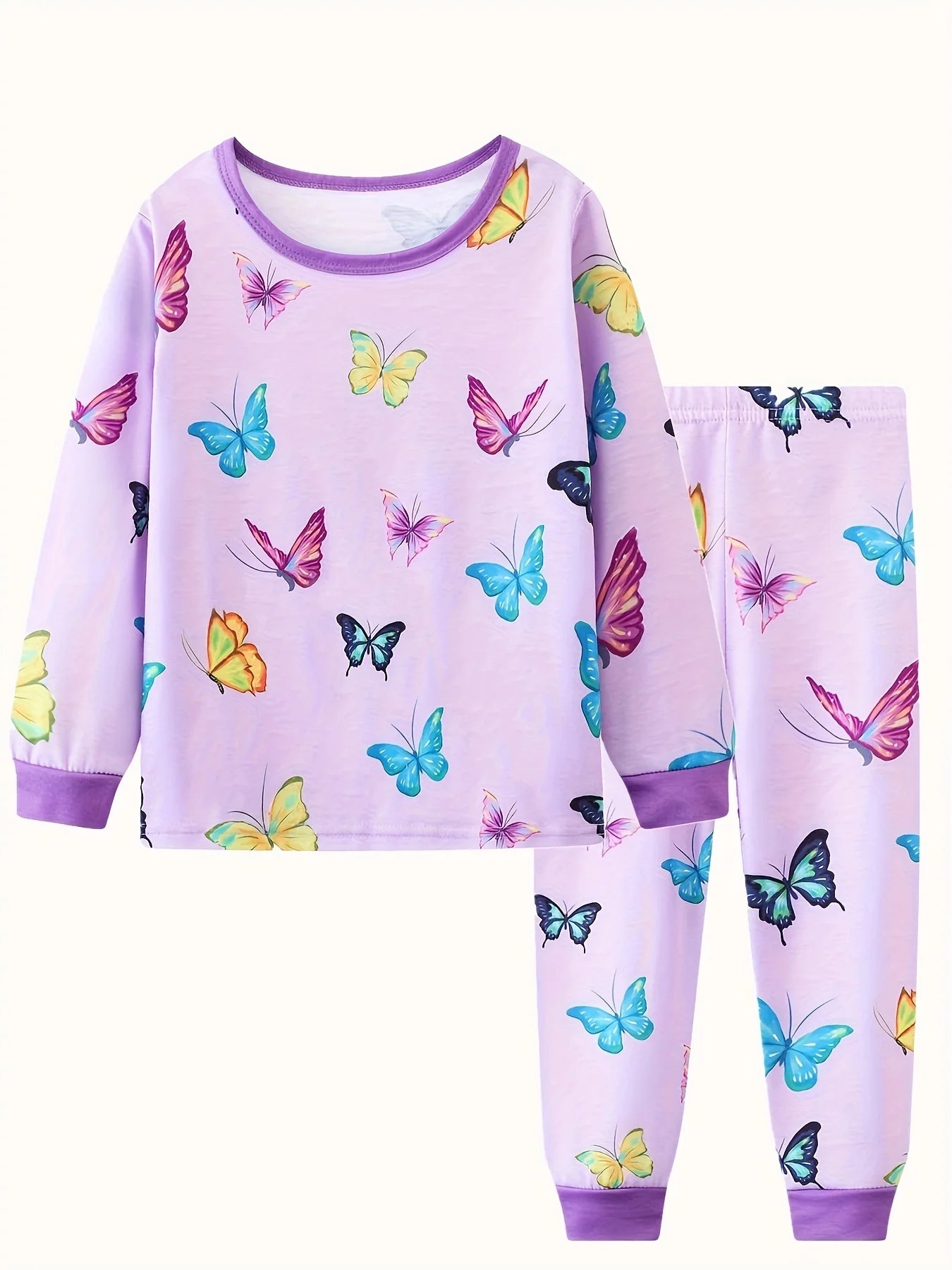 Girls' Unicorn Cartoon Long Sleeve Pajamas | 2-Piece Kids Sleepwear Set