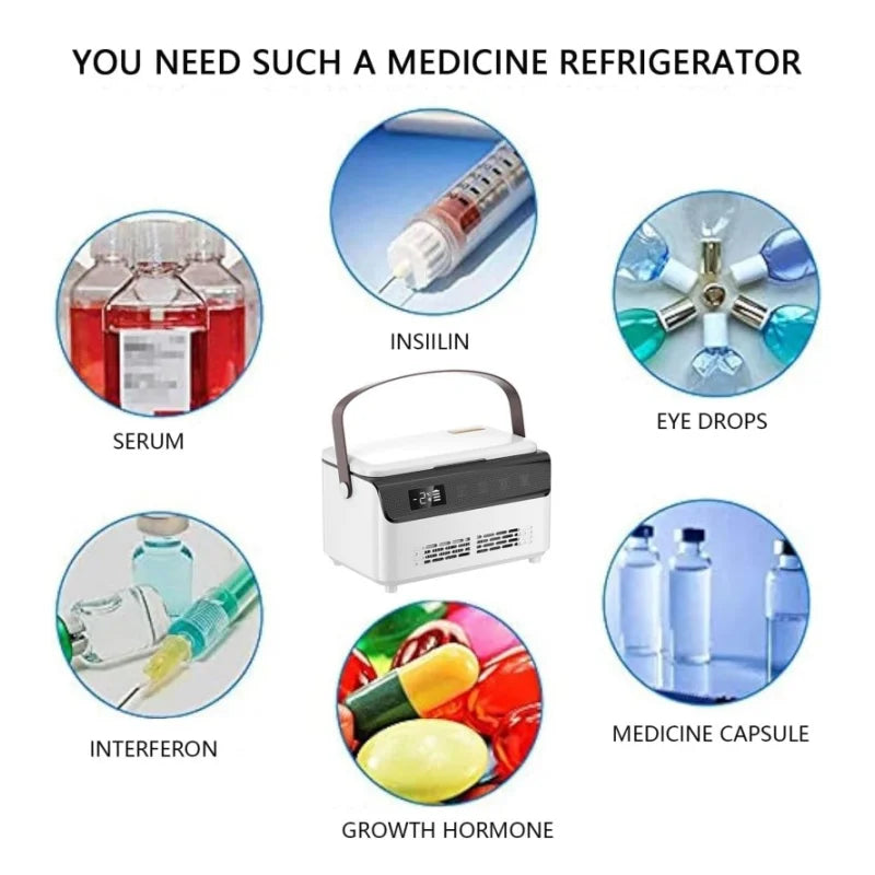 Insulin Cooler Mini Medical Fridge — 13600mAH×2 Portable Refrigerator with Smart Temperature Control & LCD Display for Travel