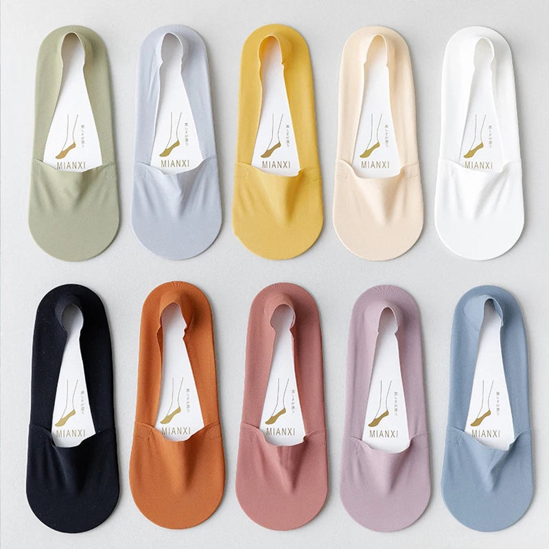 Women's Cotton No-Show Socks – Silicone Grip, 5 Pairs