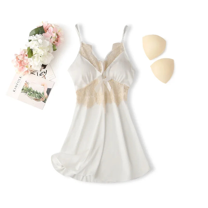 Lace Satin Suspender Nightgown — Sexy Chemise Sleep Dress
