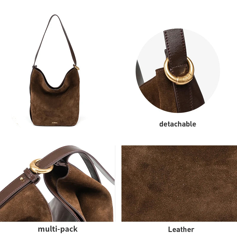 LA FESTIN Genuine Leather Bucket Bag – Designer Crossbody Shoulder Handbag for Women