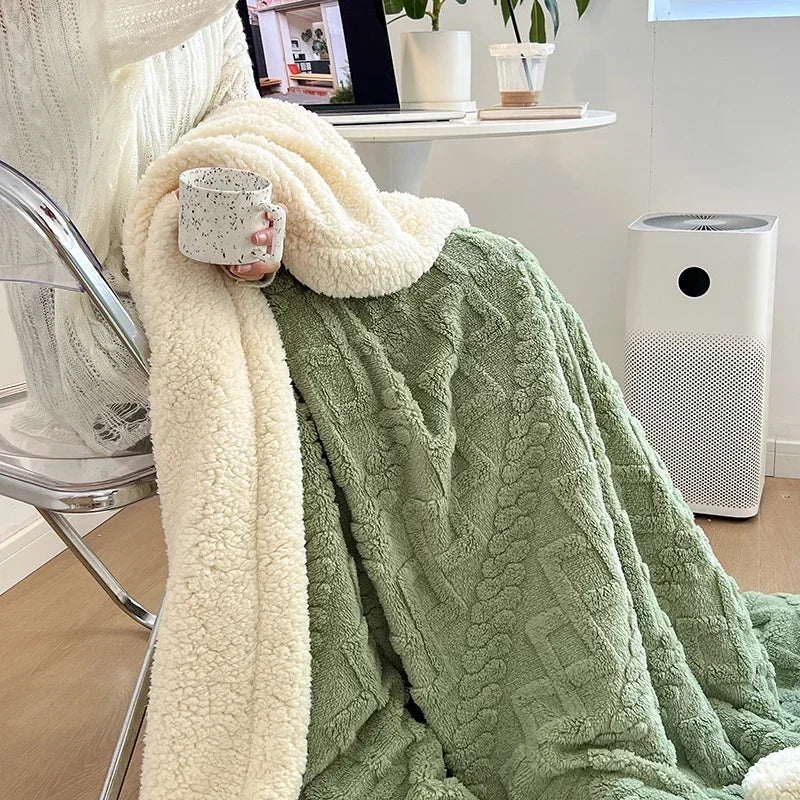 Coral Fleece Blanket – Soft Striped Sofa & Bed Throw