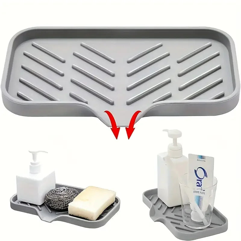 Tidy Sink. Dry Counter. — Silicone Faucet Mat & Sink Tray | Soap Dish, Sponge Drain Pad, Splash Mat, Countertop Storage, M & L Sizes