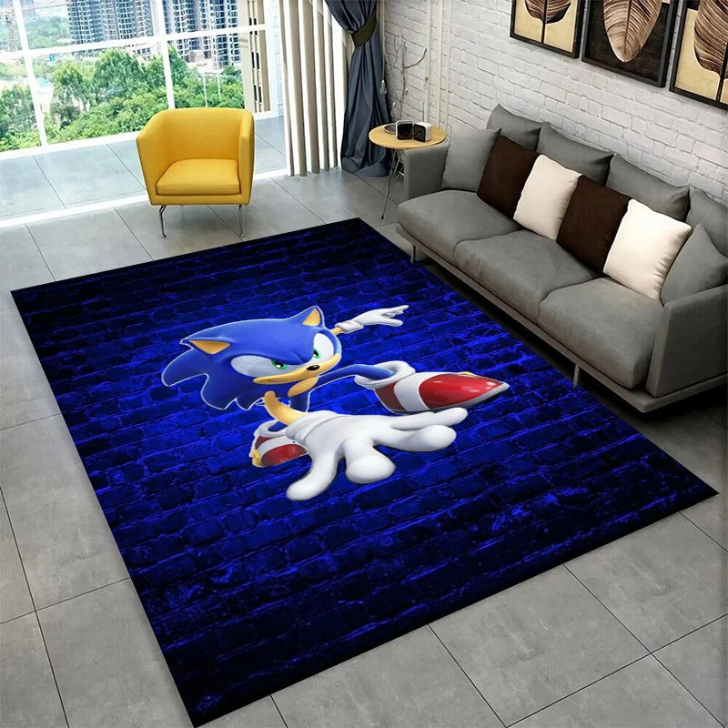 Sonic Cartoon Area Rug – Non-Slip Kids Carpet for Bedroom, Playroom & Living Room