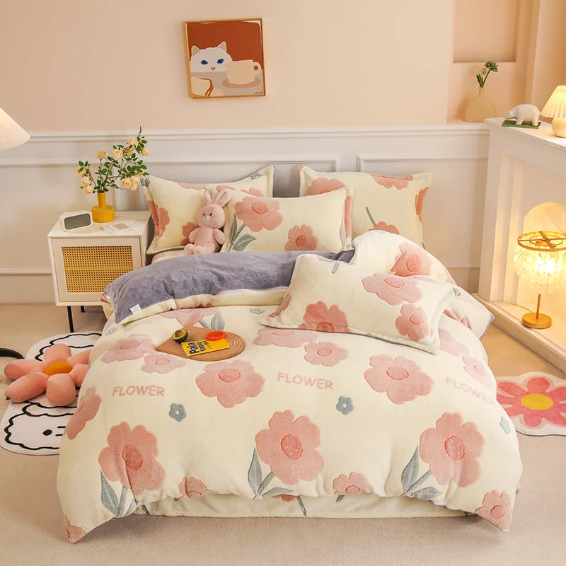 Double-Sided Flannel Coral Fleece Duvet Cover – Thick Warm Winter Bedding, 8 Colors & 6 Sizes