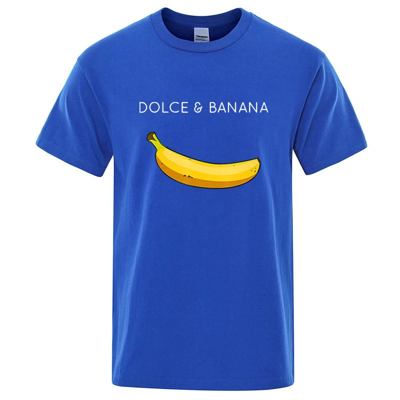 Men's Funny Banana Print T-Shirt — Loose Casual Cotton Blend Short Sleeve Tee