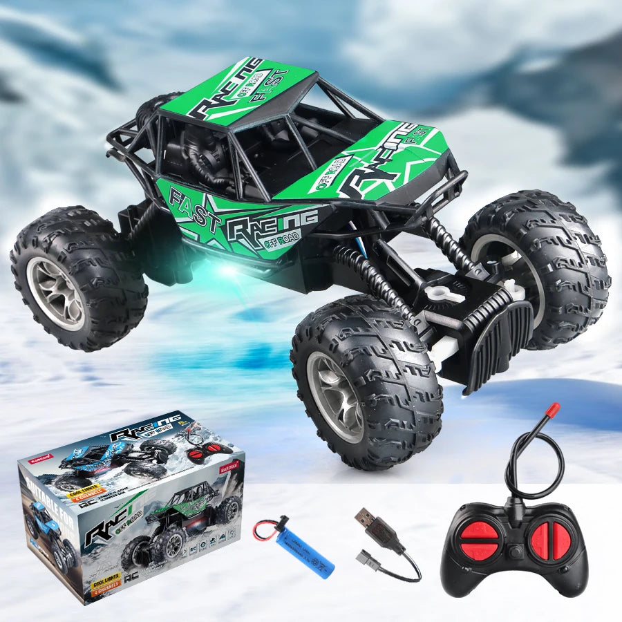 4-Way Remote Control Off-Road Climbing Toy Car with Lights & Anti-Slip Rubber Tires