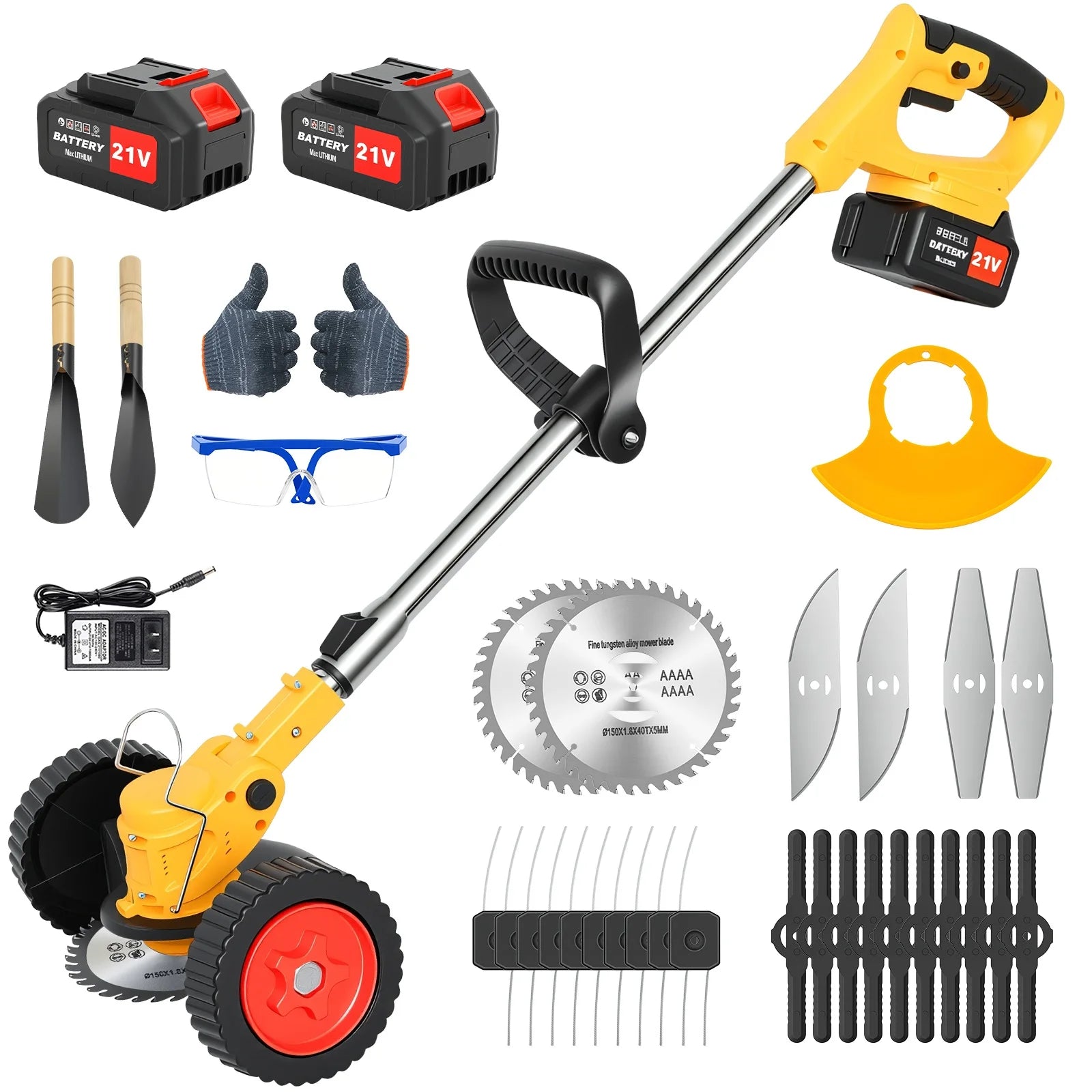 5-in-1 Cordless Electric Lawn Mower & Grass Trimmer | 21V 2x4.0Ah Batteries, 5-Blade System, 6-Inch Cut, 60-Min Runtime
