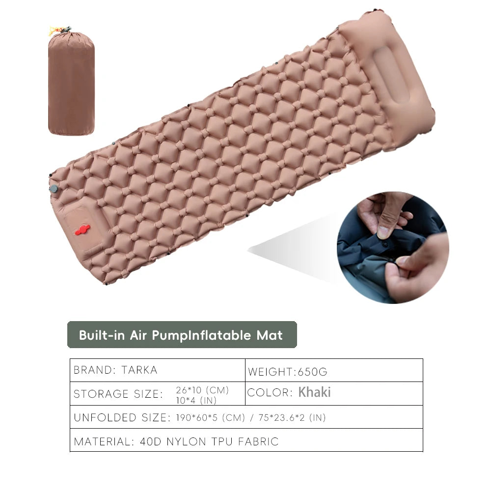 TARKA Inflatable Camping Mat with Pillow – Self-Inflating Air Mattress for Hiking, Climbing & Outdoor