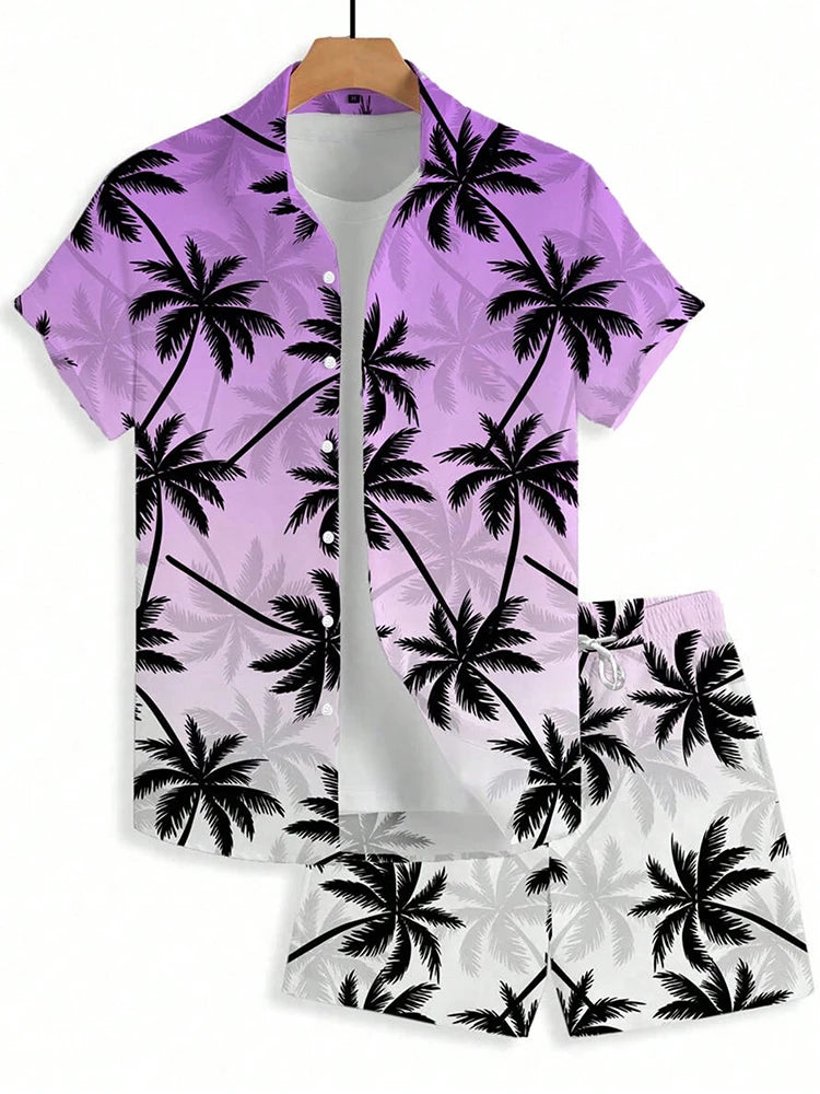 Men's Hawaiian Short Sleeve Shirt & Beach Shorts Set – Resort 2-Piece