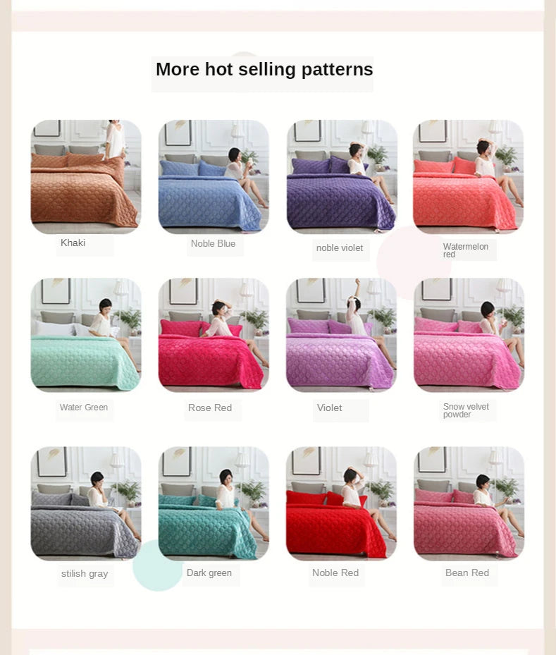 Velvet Quilted Bed Cover Blanket – Solid Color Anti-Slip Bedspread, King & Queen, 270x230cm