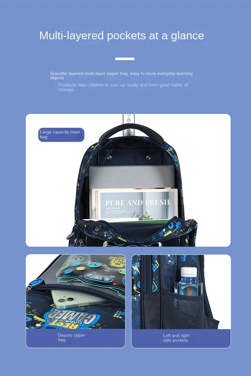 Rolling School Backpack – Boys Wheeled Book Bag