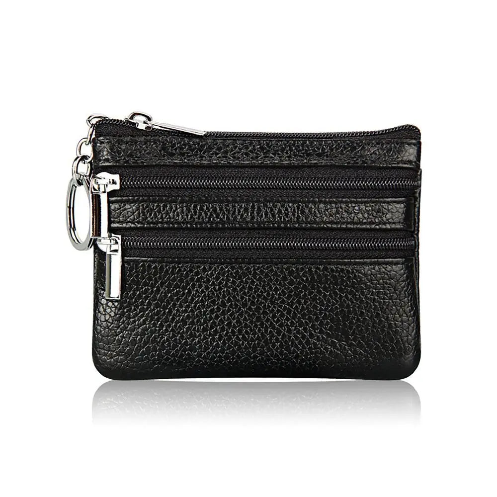 PU Leather Coin Purse with Key Ring – Waterproof Zipper Pocket Wallet & Credit Card Holder