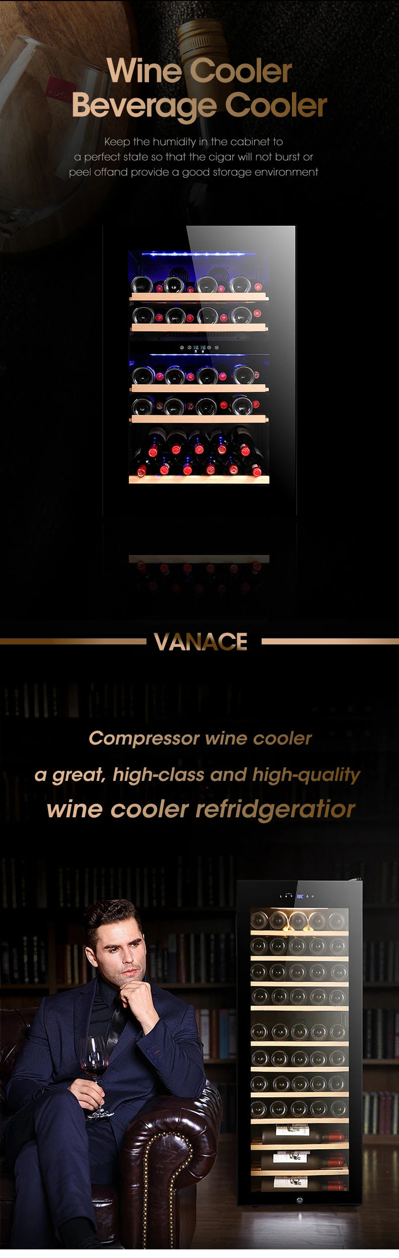 165-Bottle Dual-Zone Large Wine Cooler — 508L Freestanding Compressor Wine Fridge with Beech Wood Shelves & Touch Control for Home, Hotel & Commercial Use