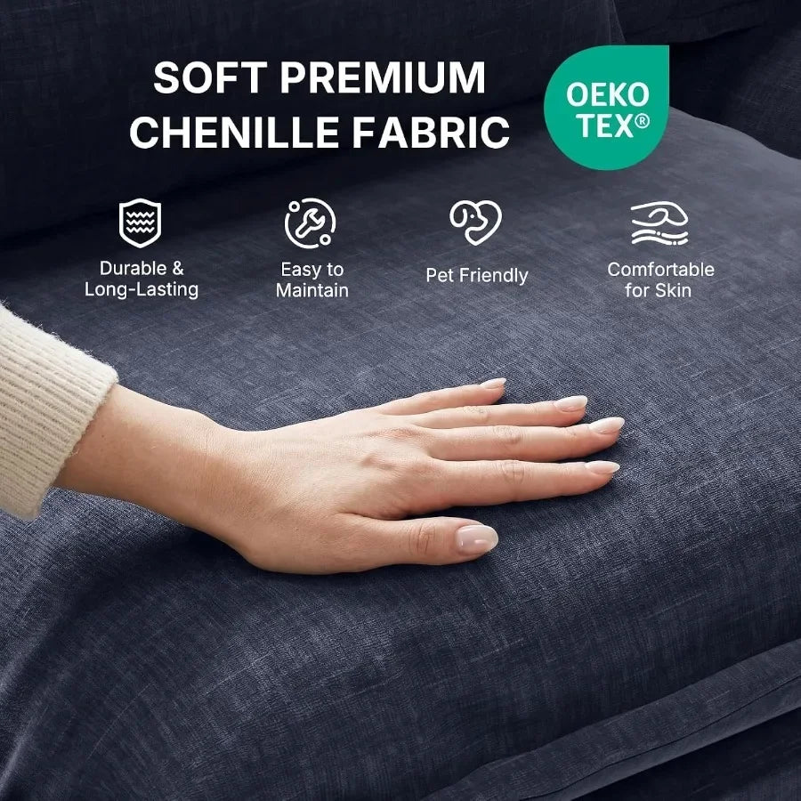 Deep-Seat Chenille Chaise Lounge with Ottoman