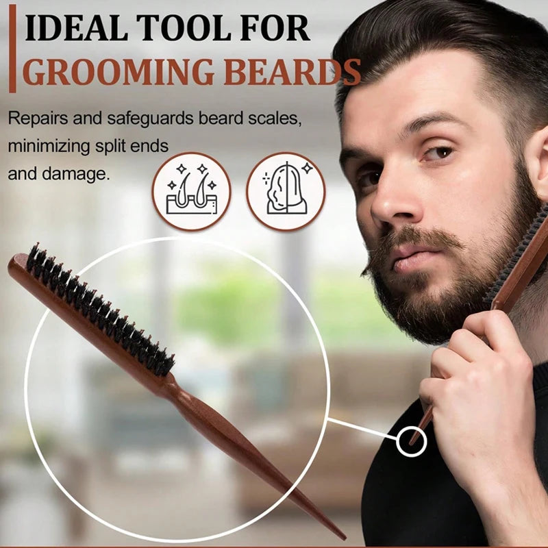 Premium Bristle Hairbrush with Wooden Handle – Frizz Reducer & Scalp Massage Brush